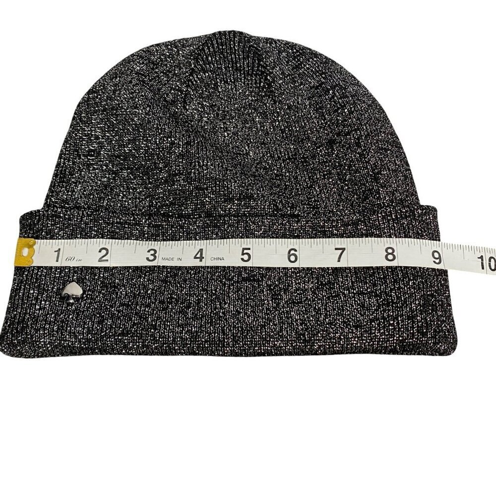 Kate Spade 2024 silver metallic knit beanie hat OS elegant winter classic glam - Picture 6 of 7